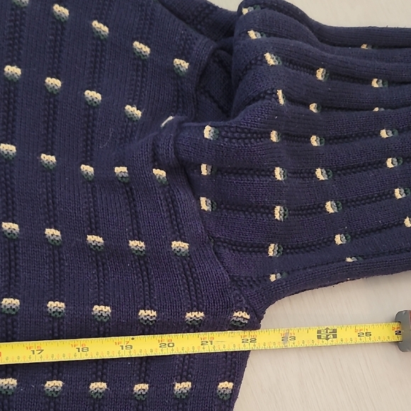 Y2K Vintage Men Chunky Knit Sweater Size L Grandpa Navy Cotton Cosby Academia - Picture 9 of 12